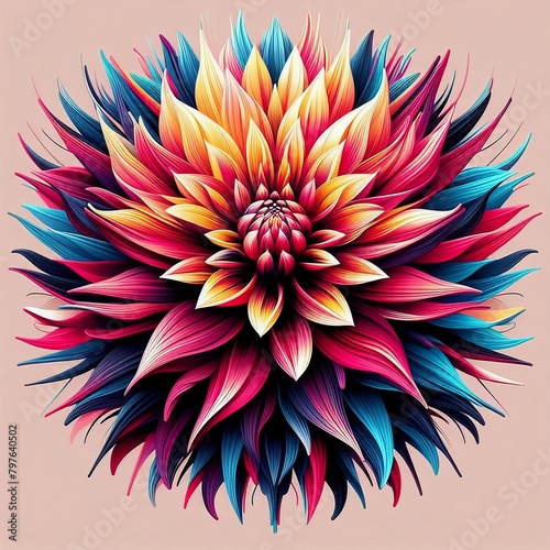Close-up of Sacred Lotus Flower (Nelumbo nucifera) in colorful abstract WPAP art style. Vector illustration concept background with geometric lines and bright color mix,  for t-shirt designs photo
