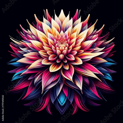 Close-up of Sacred Lotus Flower (Nelumbo nucifera) in colorful abstract WPAP art style. Vector illustration concept background with geometric lines and bright color mix photo