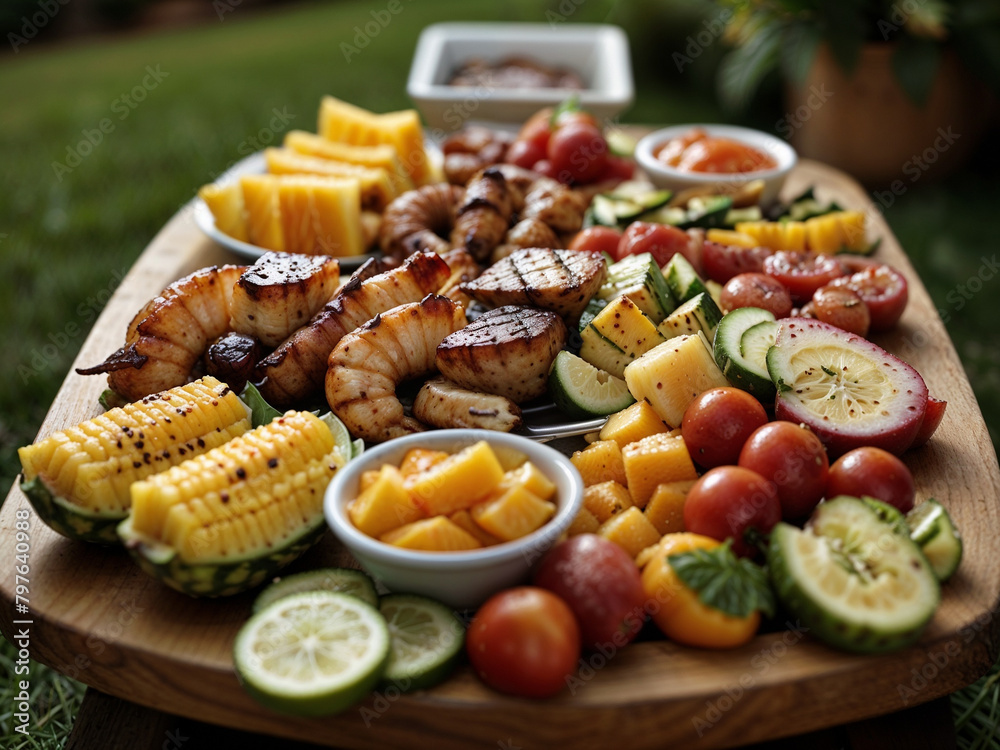 Sunny backyard BBQ parties in summer. Grilling and sharing delicious meals.
