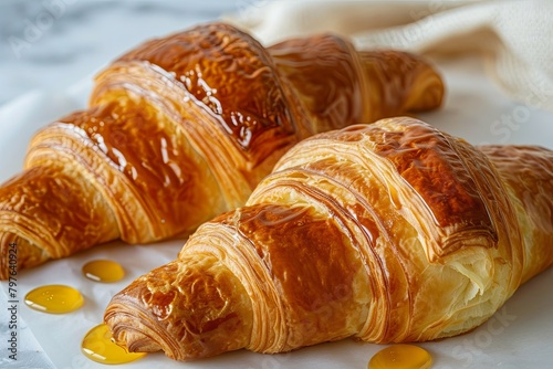 Gold-Dough Croissants: Two French Bakery Art with Warm Honey Drizzle