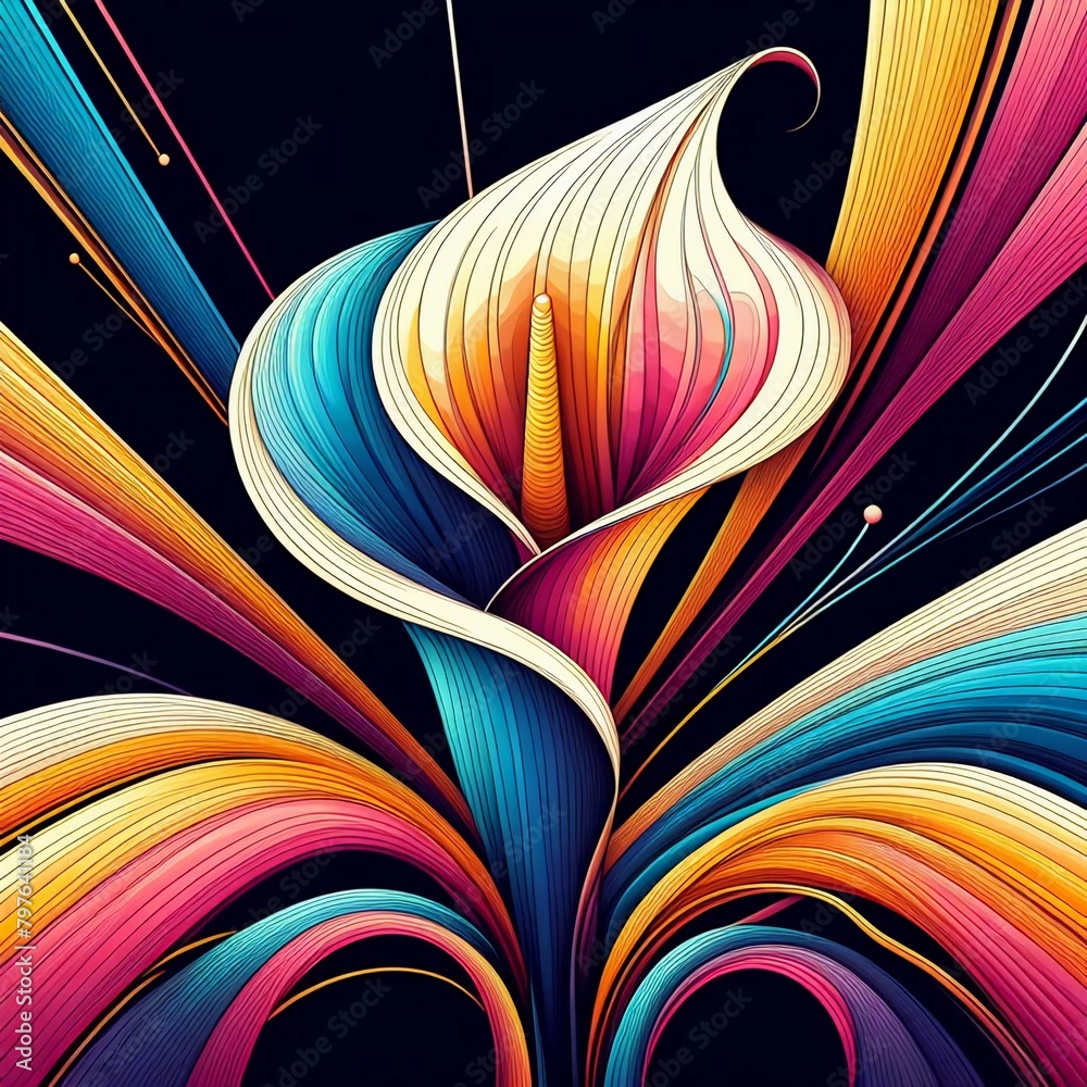 Close-up of Calla Lily (Zantedeschia) Flower in colorful abstract WPAP art style. Vector illustration concept background with geometric lines and bright color mix,  for t-shirt designs