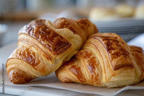 Golden Bakery Delights: Soft Focus French Croissants Breakfast Photography