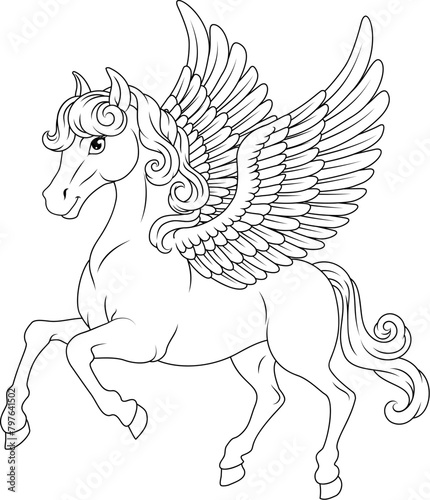 A Pegasus horse with wings cartoon mythological animal from Greek myth illustration