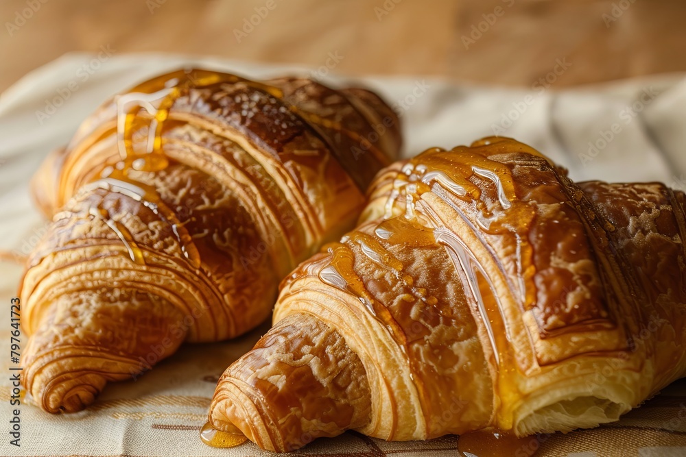 Honey-Drizzled Croissants: Delightful Gold-Dough Pastries Breakfast