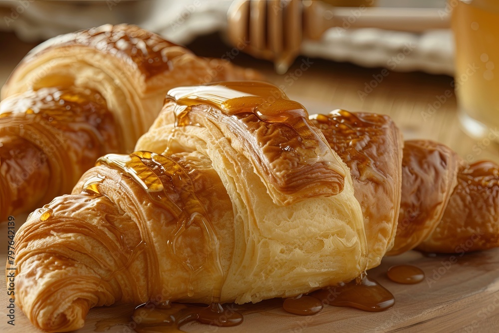 Honey-Drizzled Croissants on a Warm French Pastry Background