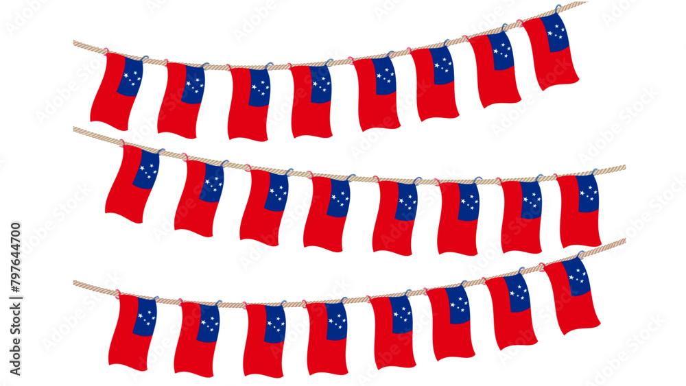 Obraz premium close up sanoa flag bunting to celebrate samoa independence day on isolated transparent background
