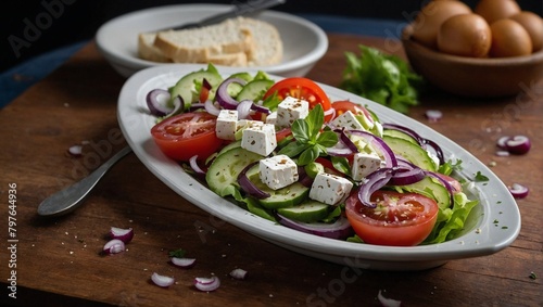 Greek Salad Platter with Freshly Sliced Red Onions