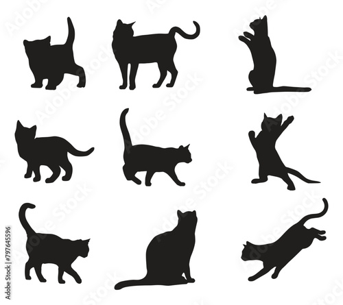 Cat silhouette collection. Set of black cat silhouette. Kitten silhouette collection. Cat silhouette set vector illustration.