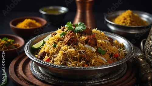 Full plater biryani in restaurant fast food on white