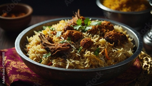 Full plater biryani in restaurant fast food on white