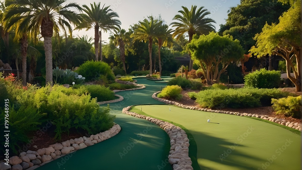Beautiful Miniature Golf Course Scenery with Thick Greenery