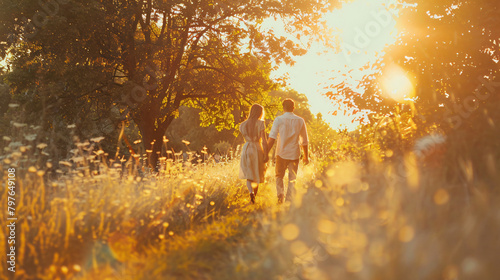 A loving couple walks and hugs. Background beautiful  © Cedar