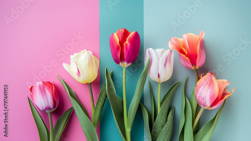 Tulip flowers on colorful background