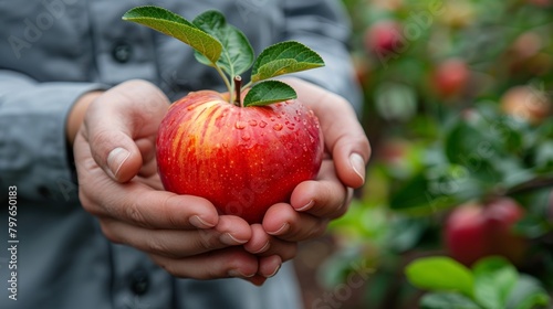 Person Holding Apple in Hands. Generative AI