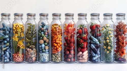 Assorted Glass Bottles Filled With Various Candies. Generative AI