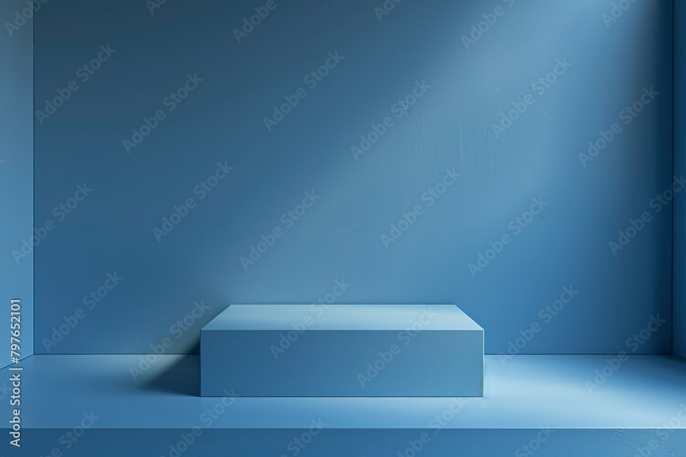 Fototapeta premium Podio para producto con luz azul.