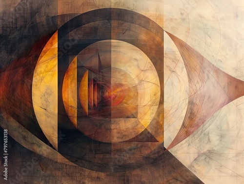 Illusion and tangent in a physicist's theoretical diagrams, abstract concepts with  geometric