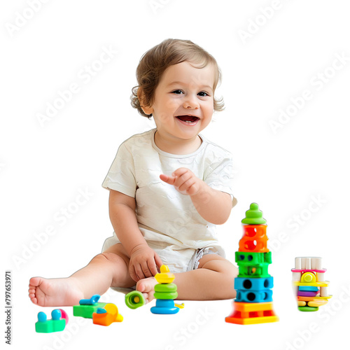 little child playing with blocks