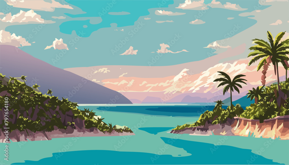 Naklejka premium Landscape tropical island and beach with palm trees