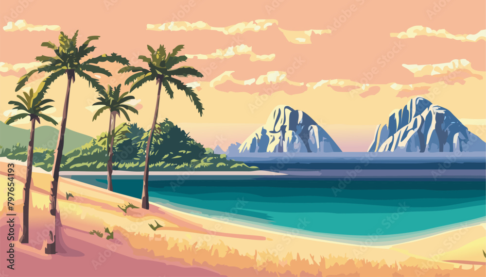 Fototapeta premium Landscape tropical island and beach with palm trees
