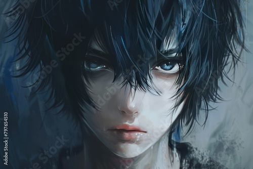 anime portrait of a handsome man with a cold gaze wearing a suit, generative ai