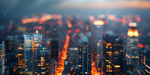 Defocused city night filtered bokeh abstract background, A stunning cityscape of a bustling metropolis at night The city is ablaze with lights and the streets are filled with traffic.

