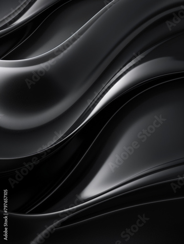 Schwarzer glänzender wellig geschwungener Kunststoff als Hintergrundmotiv und Druckvorlage, ai generativ
