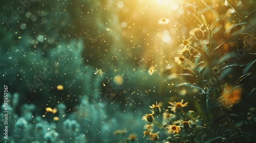 Banner background with nature and golden light.