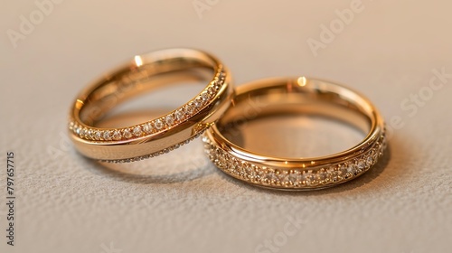 a pair of golden wedding rings or engagement rings for couples