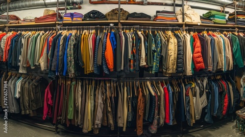 A rack in a store filled with shirts and ties for sale, showcasing a variety of colors and styles