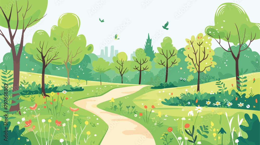 Vector illustration of forest or park in trendy flat