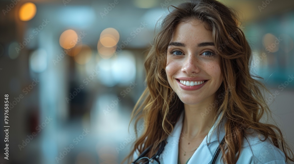 Smiling Woman With Stethoscope. Generative AI