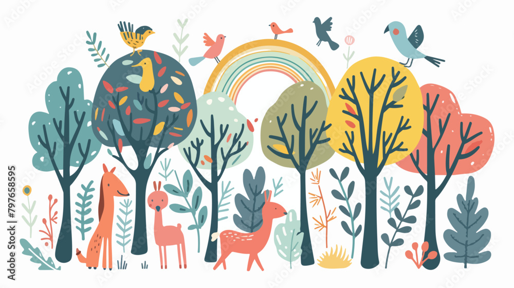 Vector illustration of forest or park with animals 