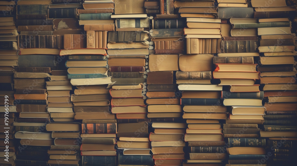 Shelves with old books, folios, textbooks, background. AI generated. Shelves with old books, folios, textbooks, background. AI generated.