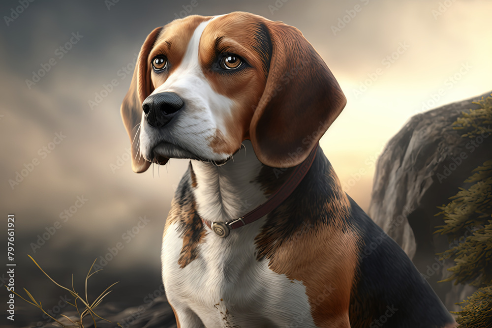 Beagle dog standing portrait