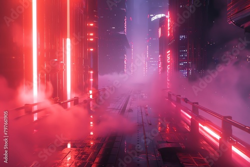 Craft a futuristic city engulfed in smog and neon lights, showcasing a blend of despair and innovation Fuse abstract elements to evoke a sense of foreboding Experiment with unconventional camera angle