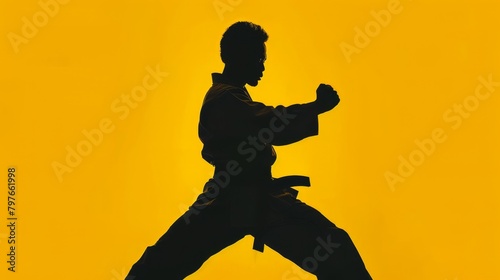 A poster of a man doing kung fu with a yellow background. photo