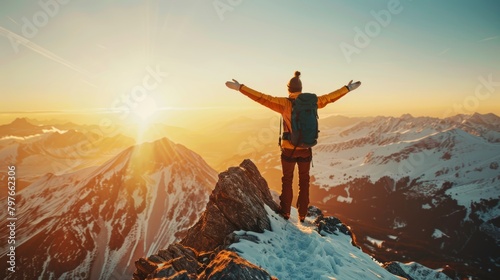 Summit achievement. exhilaration and satisfaction of reaching mountain summit after grueling climb