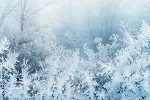 The textured surface of a frost-covered windowpane features intricate frost patterns and icy formations. Frosty window textures offer a chilly and wintery backdrop © grey