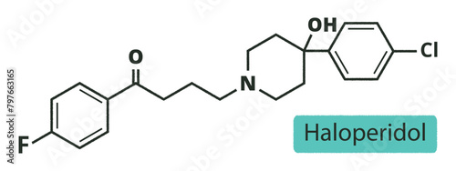 Skeletal formula of Haloperidol. Drug chemical molecule.