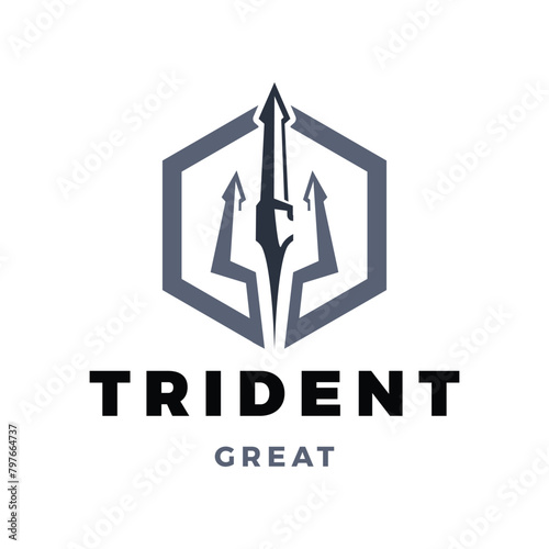 Trident Icon Logo Design Template