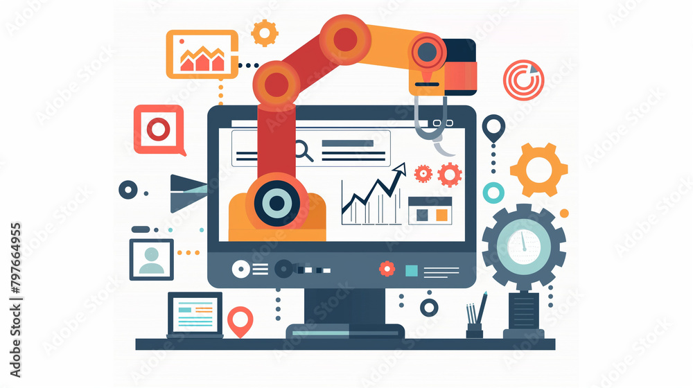Flat design concept automation marketing. Digital marketing tools. Design template for website and banner Flat design concept automation marketing. Digital marketing tools. Design template for website and banner