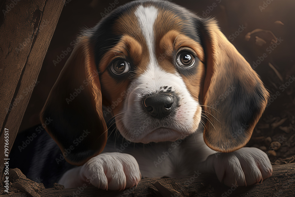 Beagle dog puppy with big eyes