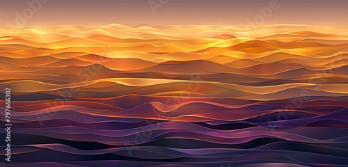Evening sea vector, a sunset spectrum of gold and purple on orange waves.