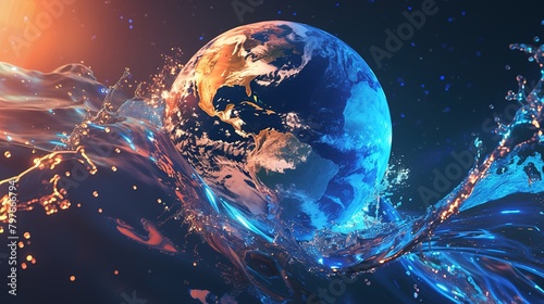 Environment Concept - Hands Holding Globe Glass In Blue Ocean With Defocused Lights ,Generative ai, 