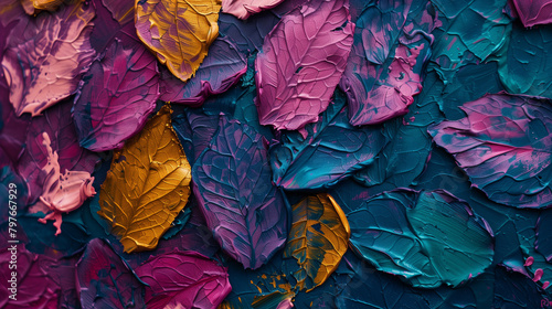 Colorful paint leaves texture.