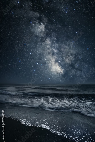The beach at night with the night sky and stars and the Milky Way. © Sina