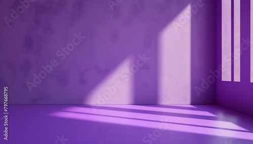 3D render of a purple empty room with shadows on the wall. Scene for product presentation in the style of a copy space concept. 