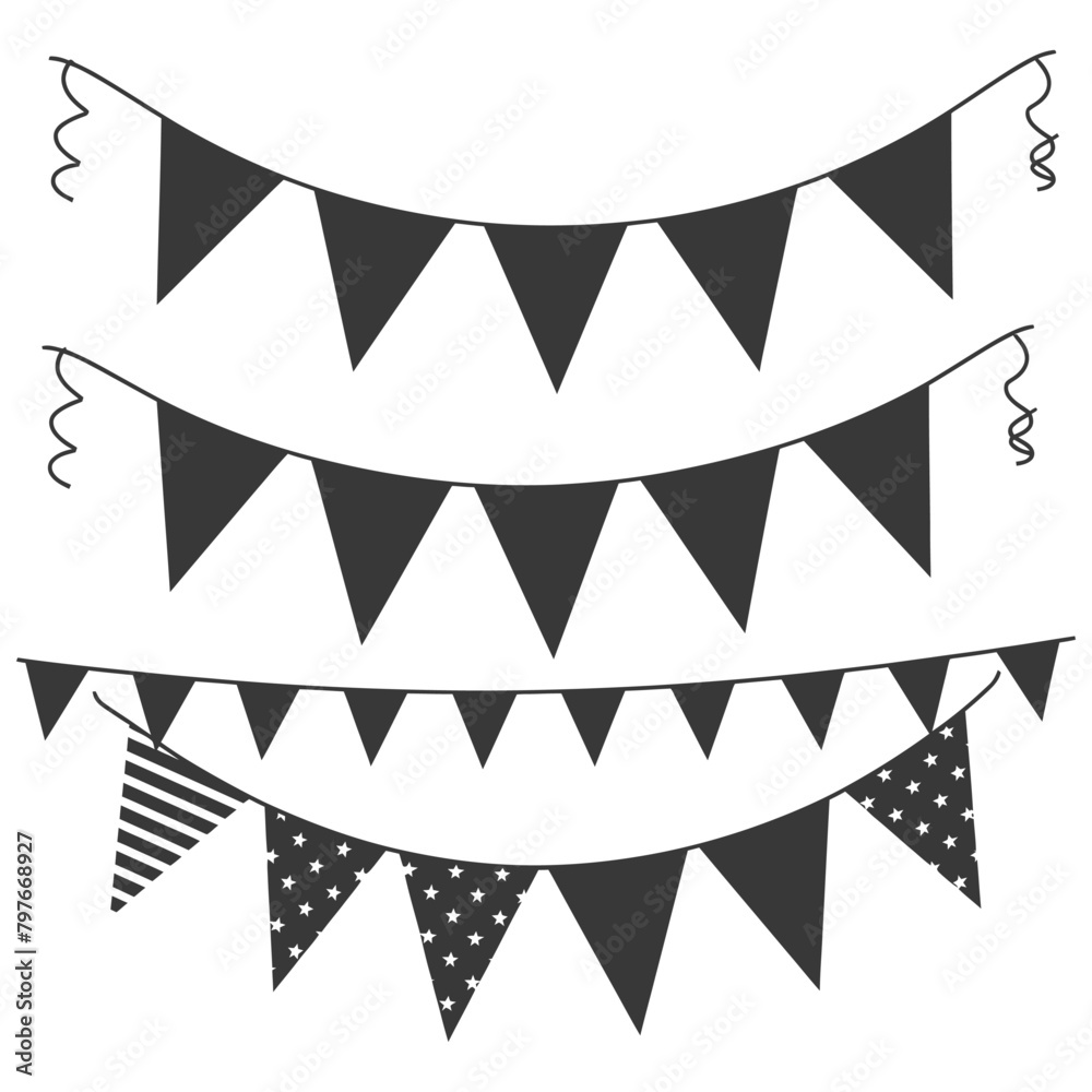 Silhouette Retro bunting party flag black color Silhouette Retro bunting party flag black color