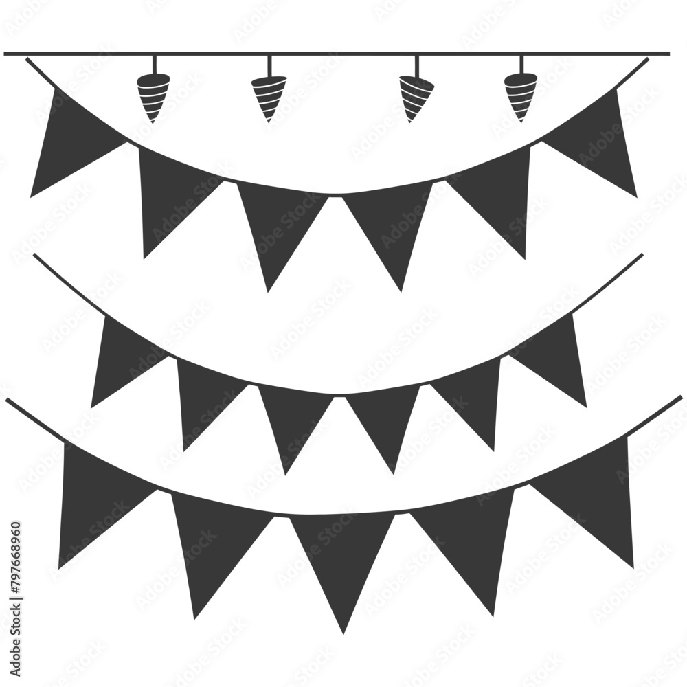 Silhouette Retro bunting party flag black color Silhouette Retro bunting party flag black color